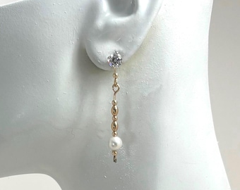 Earring Jackets for Studs, Diamond Jackets, Dangle Drop Ear Jackets, Cultured Pearl Bead, Sterling Silver or Gold Filled Jackets JDCPBEAD37