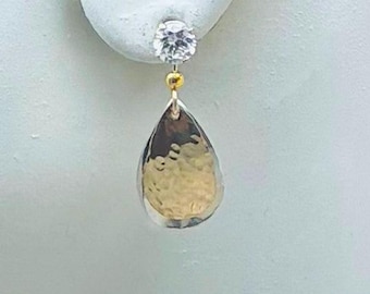Sterling Silver and Gold Filled Earring Jackets, Two Tone Hammered Gold Filled Pear on Sterling Silver Dangling Ear Jackets  JDGFSSPDANGLE