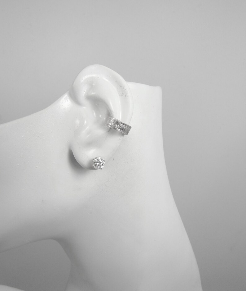 Ear Cuff Silver Ear Band, Non-pierced Cartilage Wrap Earring, Fake Conch ,No Piercing Cuff Hoop Earring, Simple Ear Cuff ,Weave E4SSWE image 3