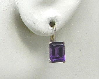 14K Solid WHITE Gold Fixed Amethyst Rectangle Drop Lever Back Earrings European Wires Secure Comfortable Spring Closure 14KWAM8X6OCTLB