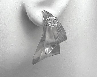 Hammered Sterling Silver Earring Jackets, Post Earring Jackets for Studs, Diamond Jackets, Sail Design 3-D Dangle Jackets, JDSSSAILEP25X13
