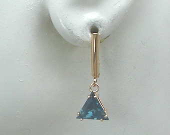 14K Gold Earrings Dangle London Blue Topaz Triangle Classic Drop Gemstone Bar Top Lever Back, European Wires Dangle EARGFLBTTRILB