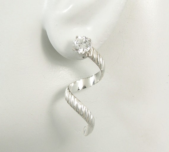 Earring Jackets for Studs, Jackets for Diamonds, Ear Jackets, Jackets for Post Earrings, Sterling Silver Spiral Banded Dangle JSSSBAND33X12