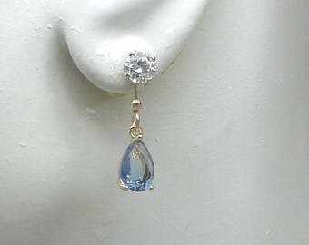 EARRING JACKETS for Studs, Blue Topaz Gold Filled Ear Jackets, Dangle Teardrop Jackets for Earrings, Light Blue Topaz Jackets JDGFBTP10X7