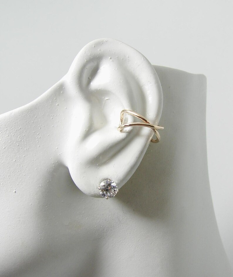 Ear Cuff Gold Cross Wire Nonpierced Cartilage Wrap Earring Etsy