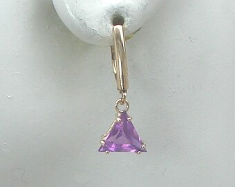 14K Gold Earrings Dangle Amethyst Triangle Classic Drop Gemstone Bar Top Lever Back, European Wires Dangle EARGFAMTRILB