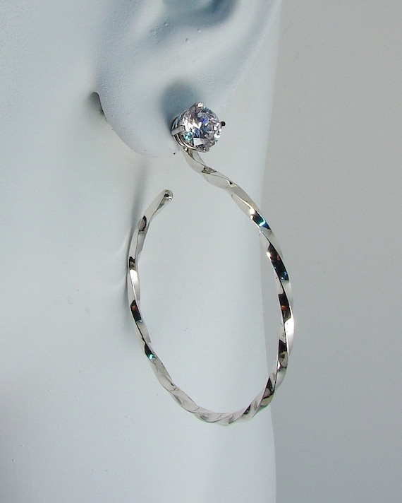 EARRING JACKETS BIG Hoop Dangle Sterling Silver Large Hoop Earring Jackets for Diamond Studs 40 Mm Square Wire Twist JHSSSQTW40X2 Etsy Australia
