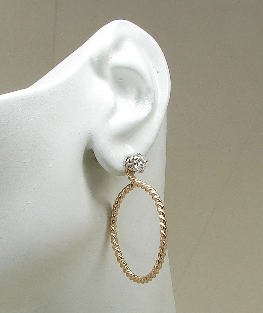 EARRING JACKETS Dangle Hoop Gold Ear Jackets Diamond Drop Etsy