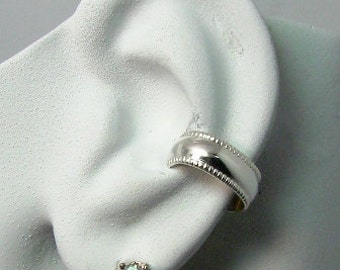 Ear Cuff Silver EarBand Non-pierced Cartilage Wrap Earring Fake Conch No Piercing Cuff Hoop Simple EarCuff Earring Wrap Domed BeadedE10BSS