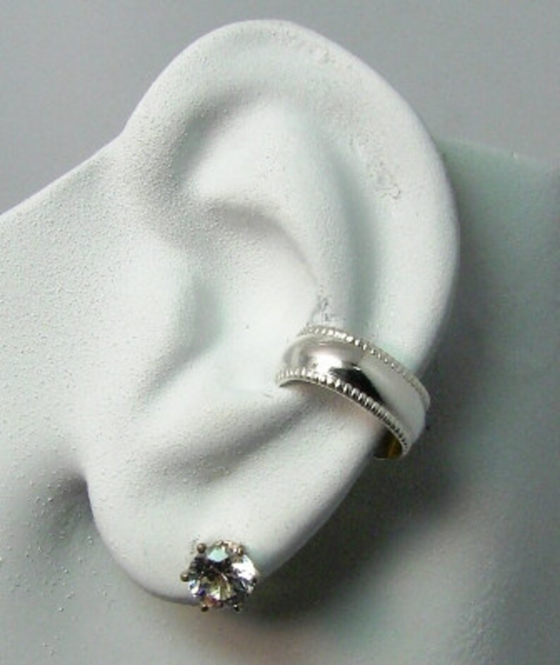 Ear Cuff Silver EarBand Non-pierced Cartilage Wrap Earring Fake Conch No Piercing Cuff Hoop Simple EarCuff Earring Wrap Domed BeadedE10BSS