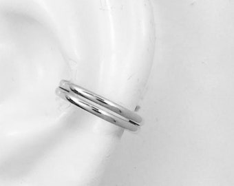 POST Conch Pierced Cartilage Earring, Single Post Sterling Silver Hoop Piercing, Conch Double Half Round Gauge Piercing Ear Cuff EDHRSSP