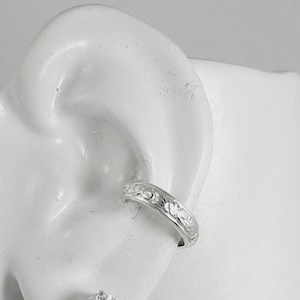 Ear Cuff Silver Non-pierced Cartilage Wrap Earring Fake Conch No Piercing Cuff Earring Simple Earcuff, Faux Pierced Floral Swirl EFSWIRLSS