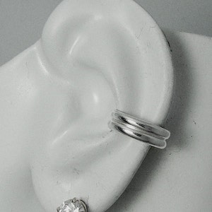 Ear Cuff, Silver Ear cuff, Non-pierced,Cartilage Wrap,Earring Fake Conch,No Piercing, Cuff Earring, Faux Pierced Hoop Double Half Round E8SS