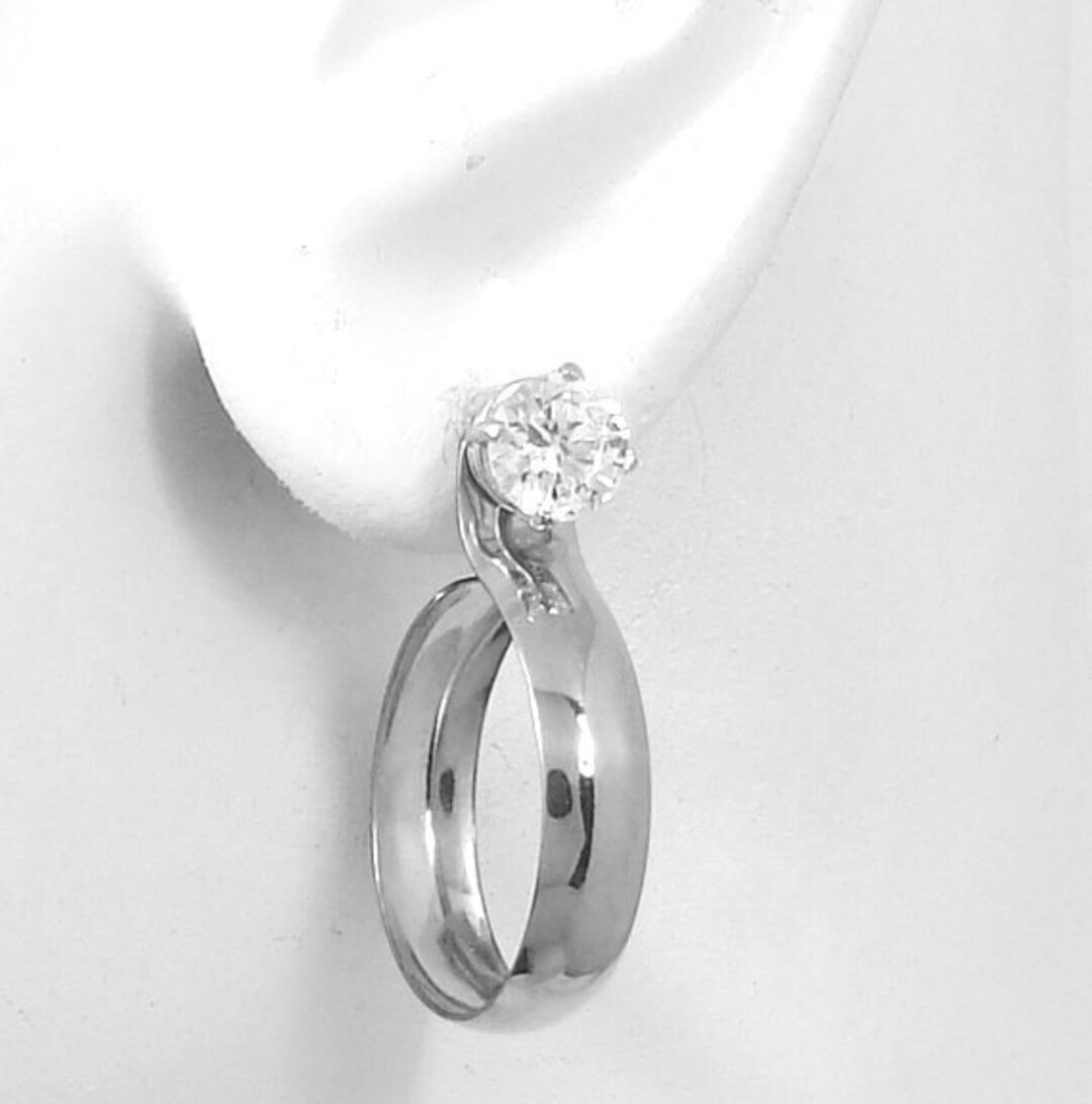 EARRING JACKETS, Sterling Silver Medium Dangle Hoop Jackets for Diamond
