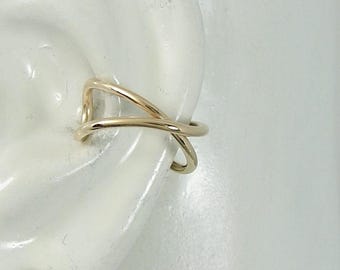 Ear Cuff Gold Cross Wire Non-pierced Cartilage Wrap Earring Fake Conch No Piercing Cuff  Simple Earcuff Faux Pierced CrisCross ECRISCROSS14K