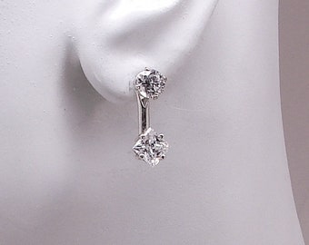 Earring Jackets, Sterling Silver Diamond Jackets, Ear Jackets Jacket for Studs, Facet Square Cubic Zirconia Drop Dangle JDSSSQCZ17X6