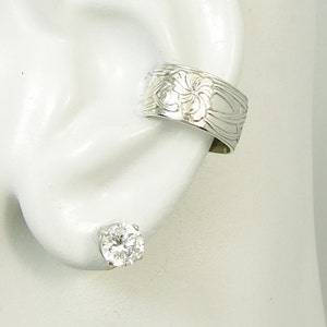 Ear Cuff, Silver Ear Band, Non-pierced Cartilage, Wrap Earring, Fake Conch, No Piercing, Cuff Earring, Body Jewelry, Wide Floral E5XSS