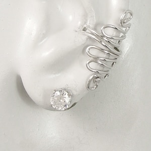 Ear Cuff, Sterling Silver Cuff, Non-pierced Cartilage Wrap, Fake Conch Earring, No Piercing, Cuff Ring, Faux Pierced Hoop Wrap Scroll ESCSS