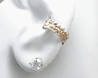 Ear Cuff Gold Filled Non-pierced, Cartilage Earring Fake Conch, No Piercing Cuff Earring, Hoop Scroll Design  Single Ear Cuff ESCCRNGF