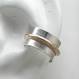 Ear Cuff, Sterling Silver Ear Cuff Cartilage Earring, Fake Conch,No piercing Hoop Cuff with 14k Gold Filled Pattern Triangle Wire,  E1PTSSGF