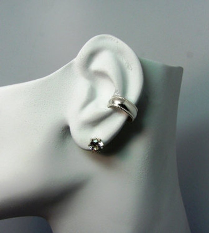 Ear Cuff Silver EarBand Non-pierced Cartilage Wrap Earring Fake Conch No Piercing Cuff Hoop Simple EarCuff Earring Wrap Domed BeadedE10BSS