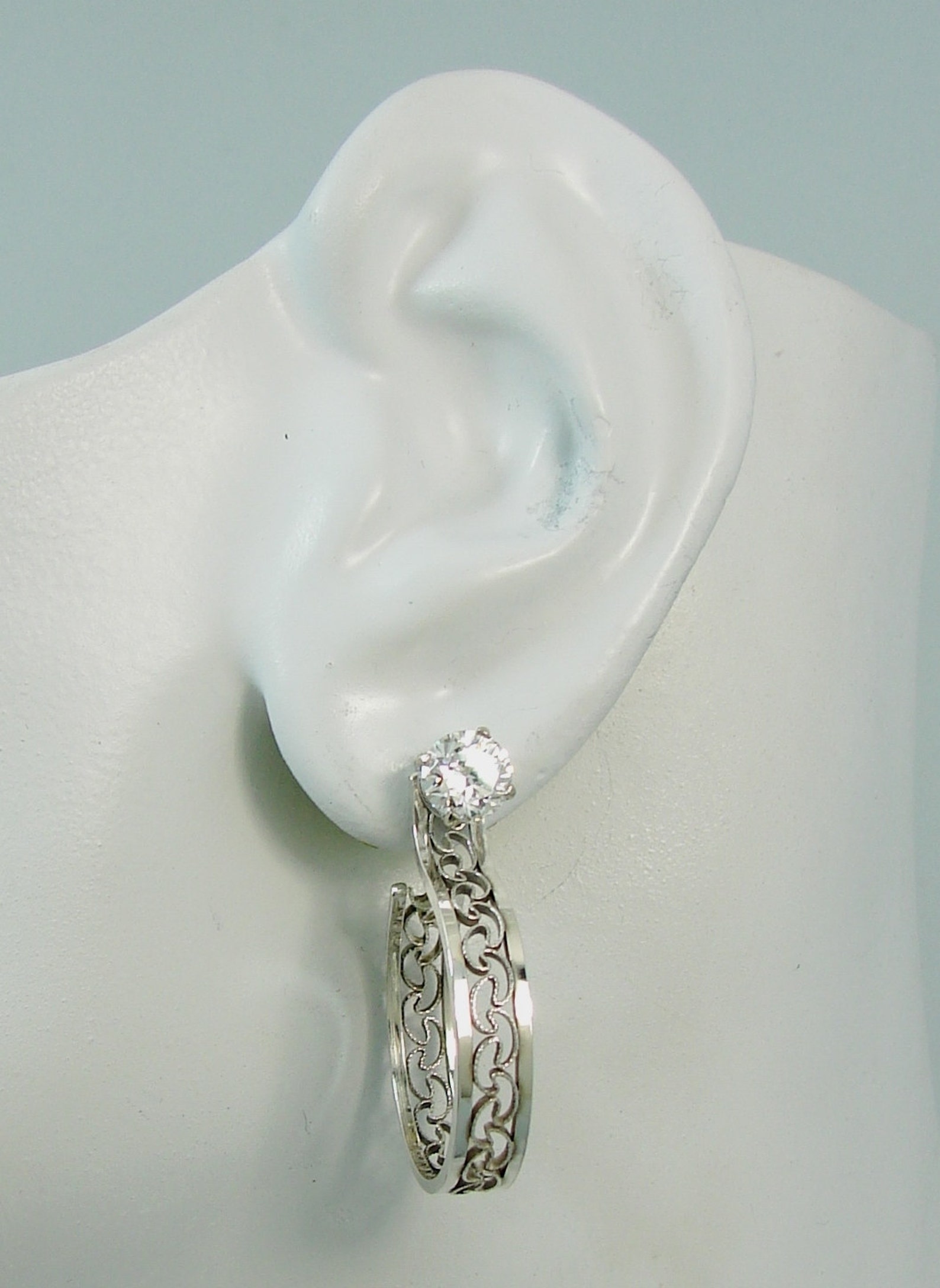 Earring Jackets Silver Diamond Jacket Filigree Dangling Hoop Etsy