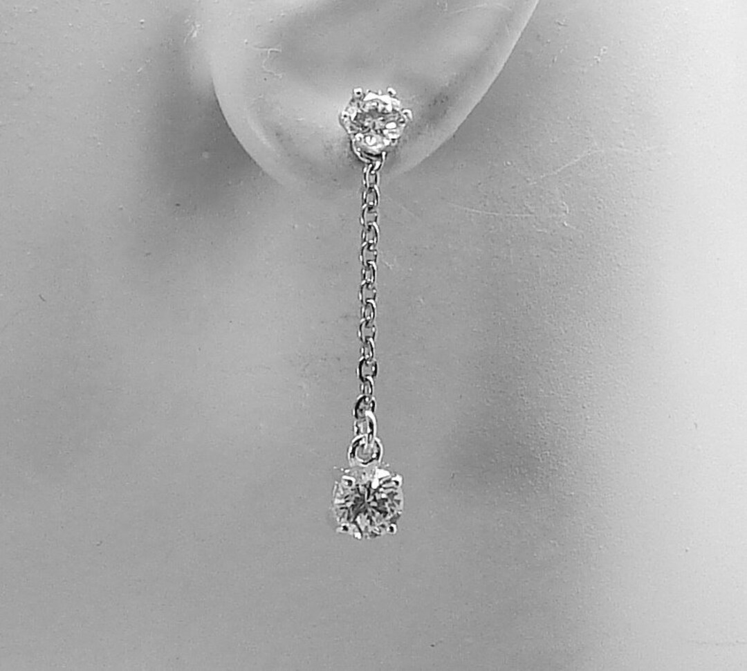 Silver Earring Jackets, Dangle Chain With Cubic Zirconia Jackets for