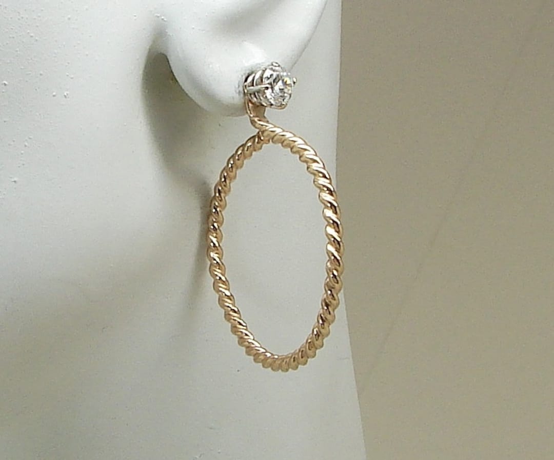 EARRING JACKETS, Dangle Hoop, Gold Ear Jackets, Diamond Drop Jacket