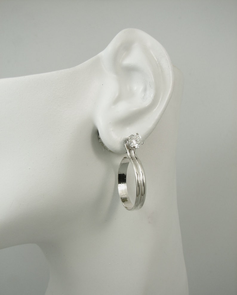 EARRING JACKETS Silver Dangling Hoop Diamond Jacket Stud Etsy