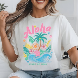 Chemise d'été Aloha, t-shirt Aloha Hawaii, t-shirt Summer Vibes, chemise d'été pour filles plage, t-shirt de vacances à Hawaï, t-shirt d'été pour filles