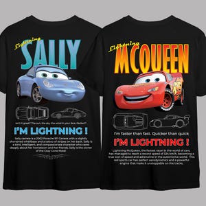 Shirt dubbelzijdig Lightning Sally, cadeau stel, Pixar Cars Mcqueen-shirts, Disney Cars T-shirt, koppel bijpassend zweet, T-shirt verjaardagsfeestje