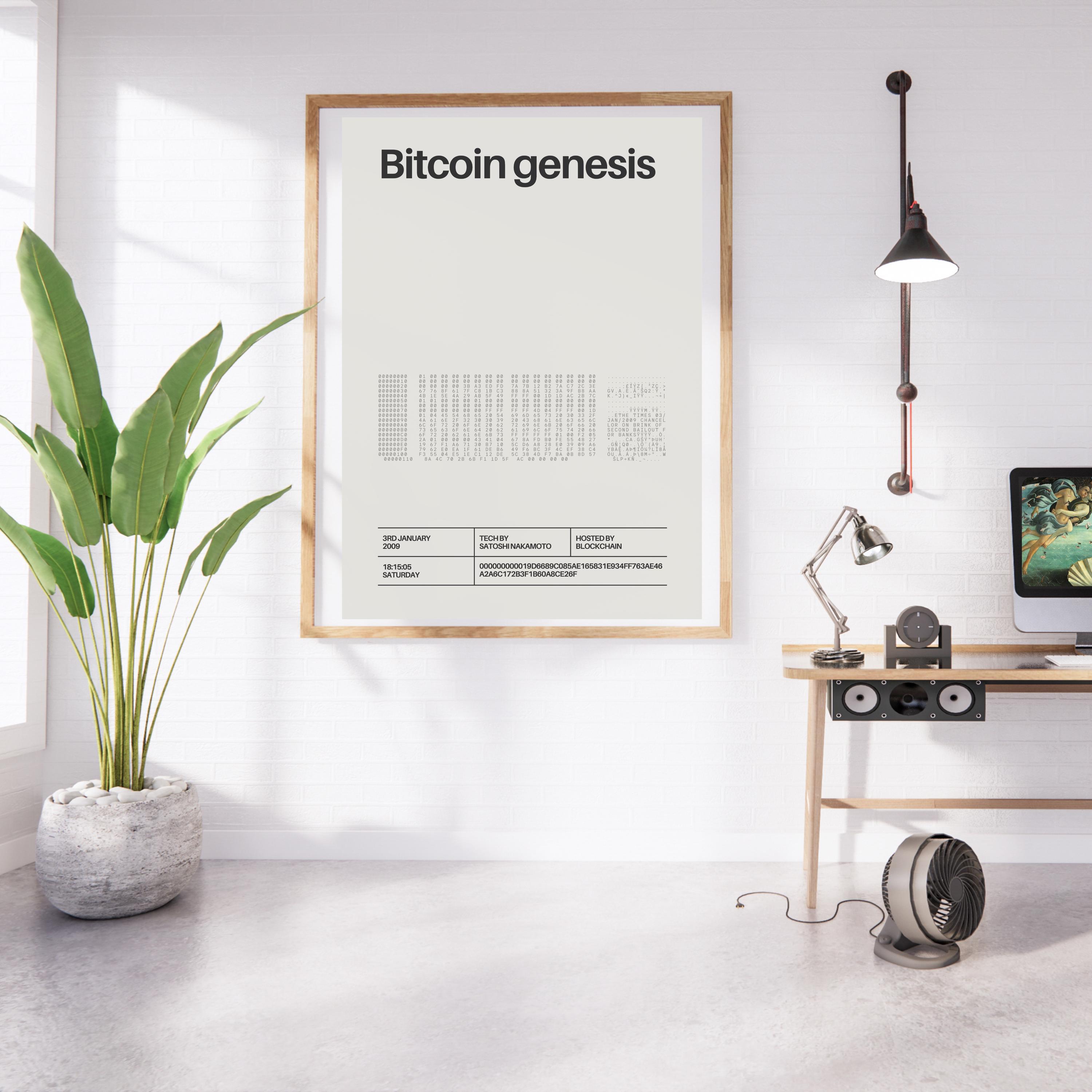 Bitcoin Genesis Poster Home Office Blockchain Developer Crypto History Art  for Decor with Bitcoin for Modern Office Crypto Poster Wall Art