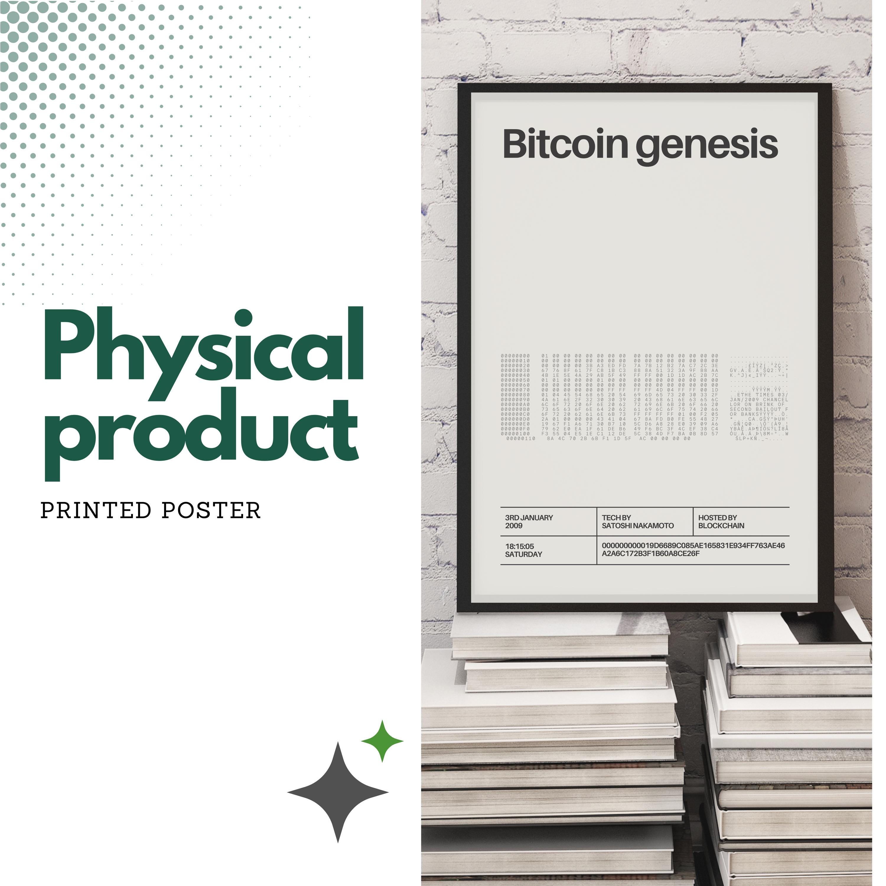 Bitcoin Genesis Poster Home Office Blockchain Developer Crypto History Art  for Decor with Bitcoin for Modern Office Crypto Poster Wall Art