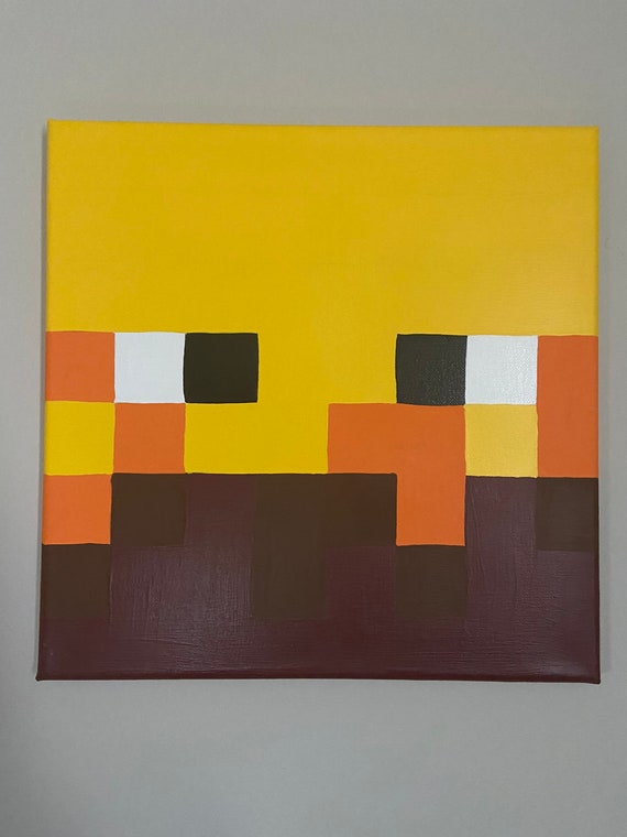 Minecraft Inspired Blaze Face Head Acrylic Painting Wall Art Etsy