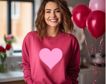 Valentines Day Pink or White Heart Sweatshirt Unisex Sizing Love Top Heliconia