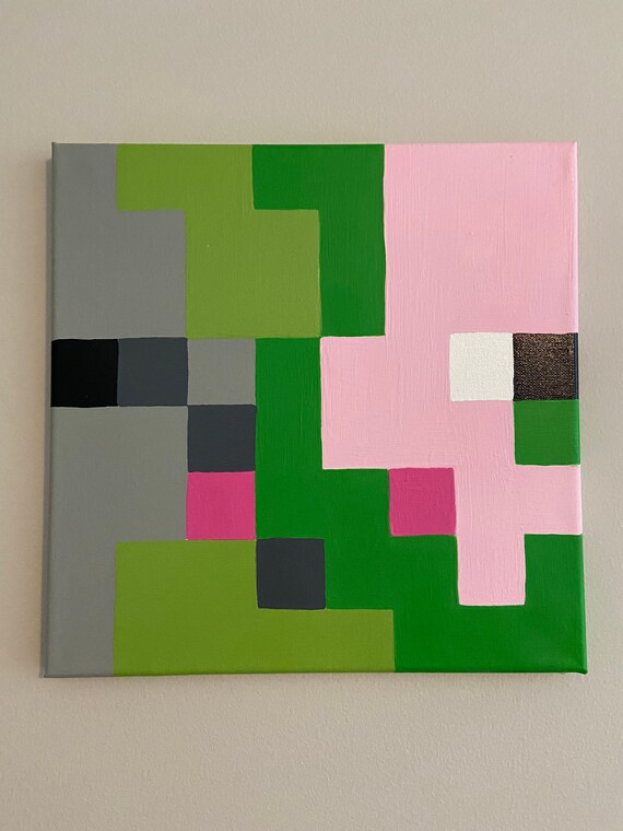Minecraft Inspired Zombie Pigman Face Head Painting Wall Art Etsy