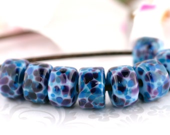 Ocean Deep Drum Handmade Glass Lampwork Beads by Pink Beach Studios - SRA (AO39)