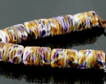 Mardi Gra Ribbed Tubes Handmade Glass Lampwork Beads by Pink Beach Studios - SRA (A27)