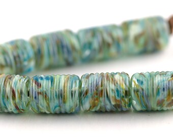 Gold Coast Ribbed Tubes Handmade Glass Lampwork Beads by Pink Beach Studios - SRA (S72)