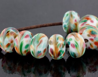 Mint Majesty Donut Handmade Glass Lampwork Beads by Pink Beach Studios - SRA (AY2)