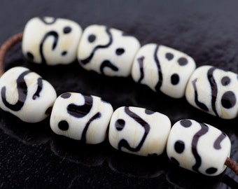 Ivory and Black Flat Tubes Handmade Glass Lampwork Beads by Pink Beach Studios - SRA (BasicB12)