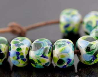 Sea Breeze with Grey Chunks Handmade Glass Lampwork Beads by Pink Beach Studios - SRA (AF14)