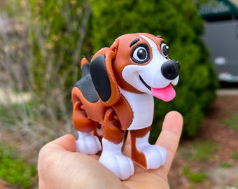 Articulated Beagle Dog Customizable Dog Articulating 3D printed Puppy Dog Anxiety toy Fidget Dog Breed Fully Flexible Sensory Pet Desk Decor