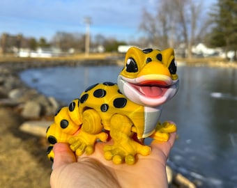 Ruchoma figurka jaszczurki gekona lamparta drukowana w 3D, salamandra, dekoracja biurka, urocza figurka, ruchoma figurka, urocze zwierzę, wyjątkowy stwór