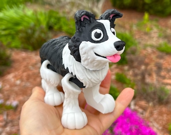 Articulated Border Collie Breed Dog Customizable Dog Articulating 3D printed Puppy Dog Anxiety toy Fidget Fully Flexible Sensory Pet Decor