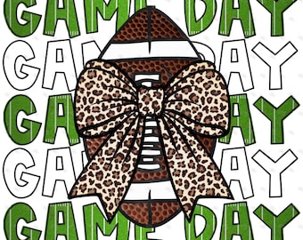Game Day Football PNG | Leopard Bow Sports Sublimation Design |Game Day Sports Clipart