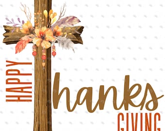 Christian Thanksgiving Cross PNG | Rustic Faith Sublimation Design | Autumn Harvest Floral Clipart for Shirts & Signs