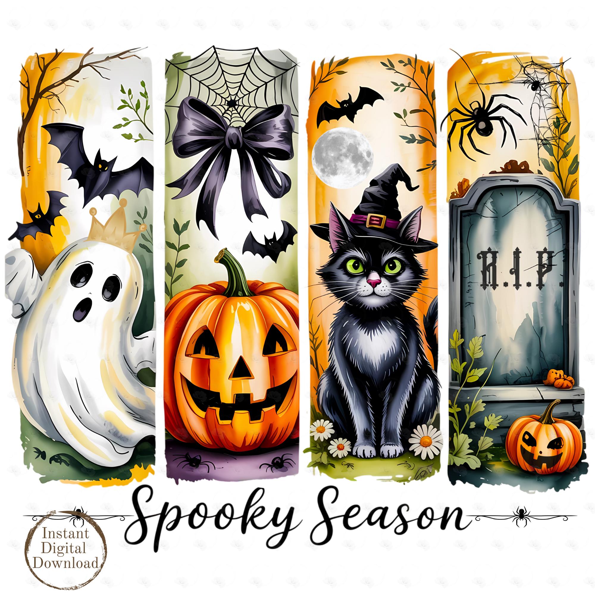 Spooky Season Brush Stroke PNG: Halloween Ghost, Cat, Pumpkin
