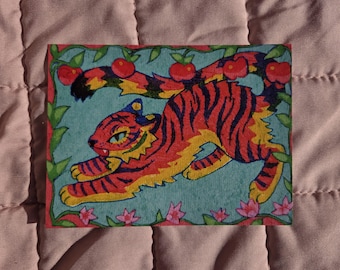 mini tiger & apple art print