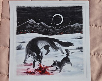 hunting wolf mama & pup art print